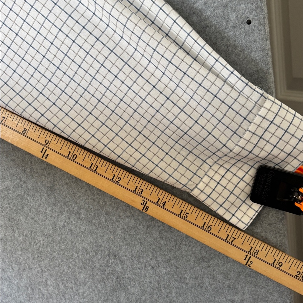 Pronto Uomo Checkered Button Down Men’s Dress Shirt 17 1/2 White Blue & Tan - Picture 6 of 8